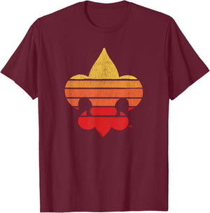 Distressed Fleur-De-Lis Retro 80's / 90's Scouting America T-Shirt - T-Shirt | Maroon