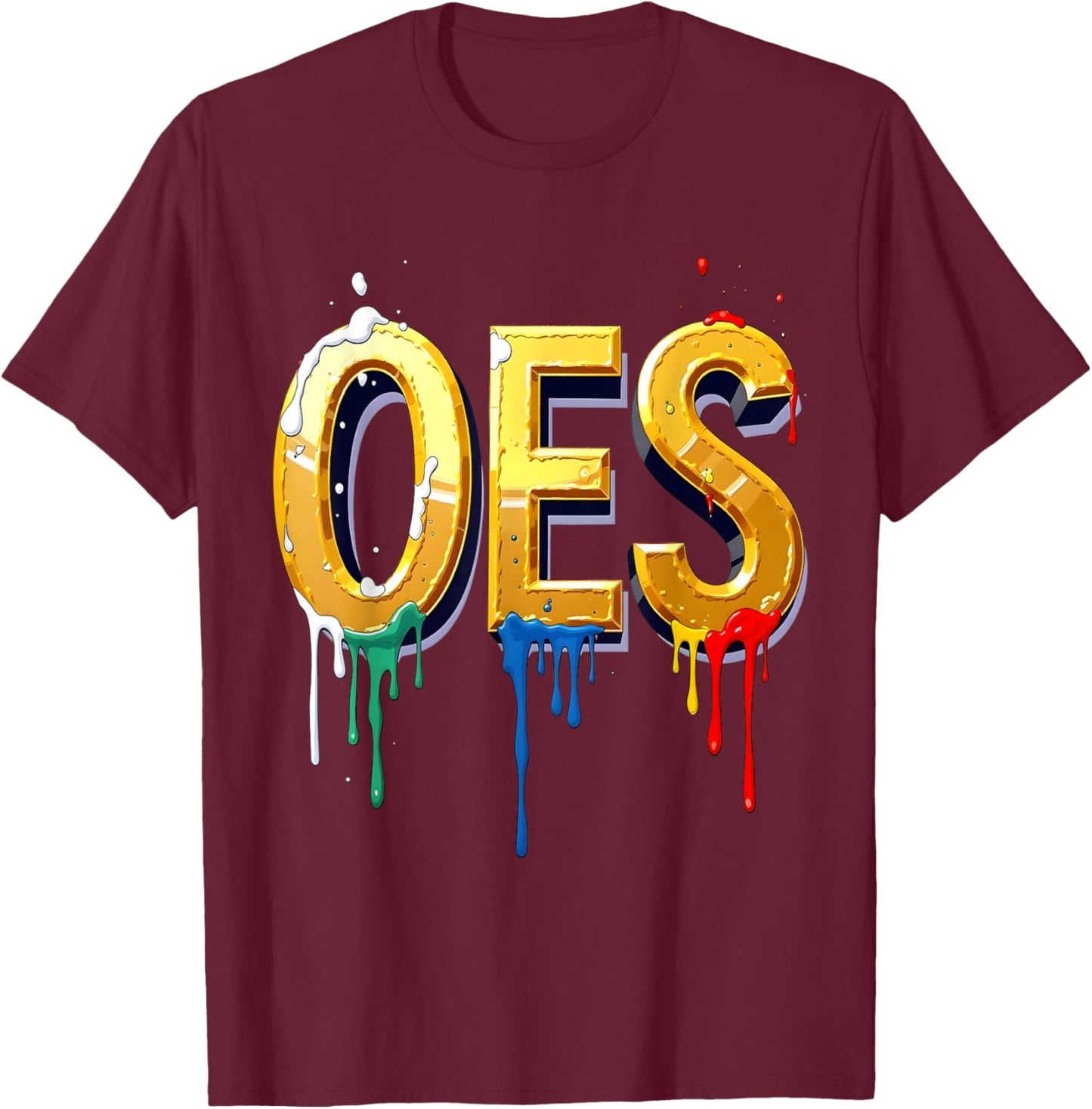 OES 3D Golden Word Colors Dripping Order of the Eastern Star T-Shirt - T-Shirt | Maroon