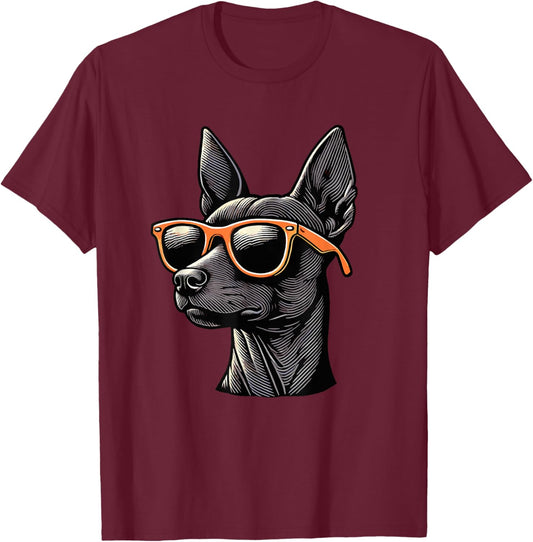 Retro Sunglasses Xoloitzcuintle Mexican Hairless Dog Xolo T-Shirt - T-Shirt | Maroon