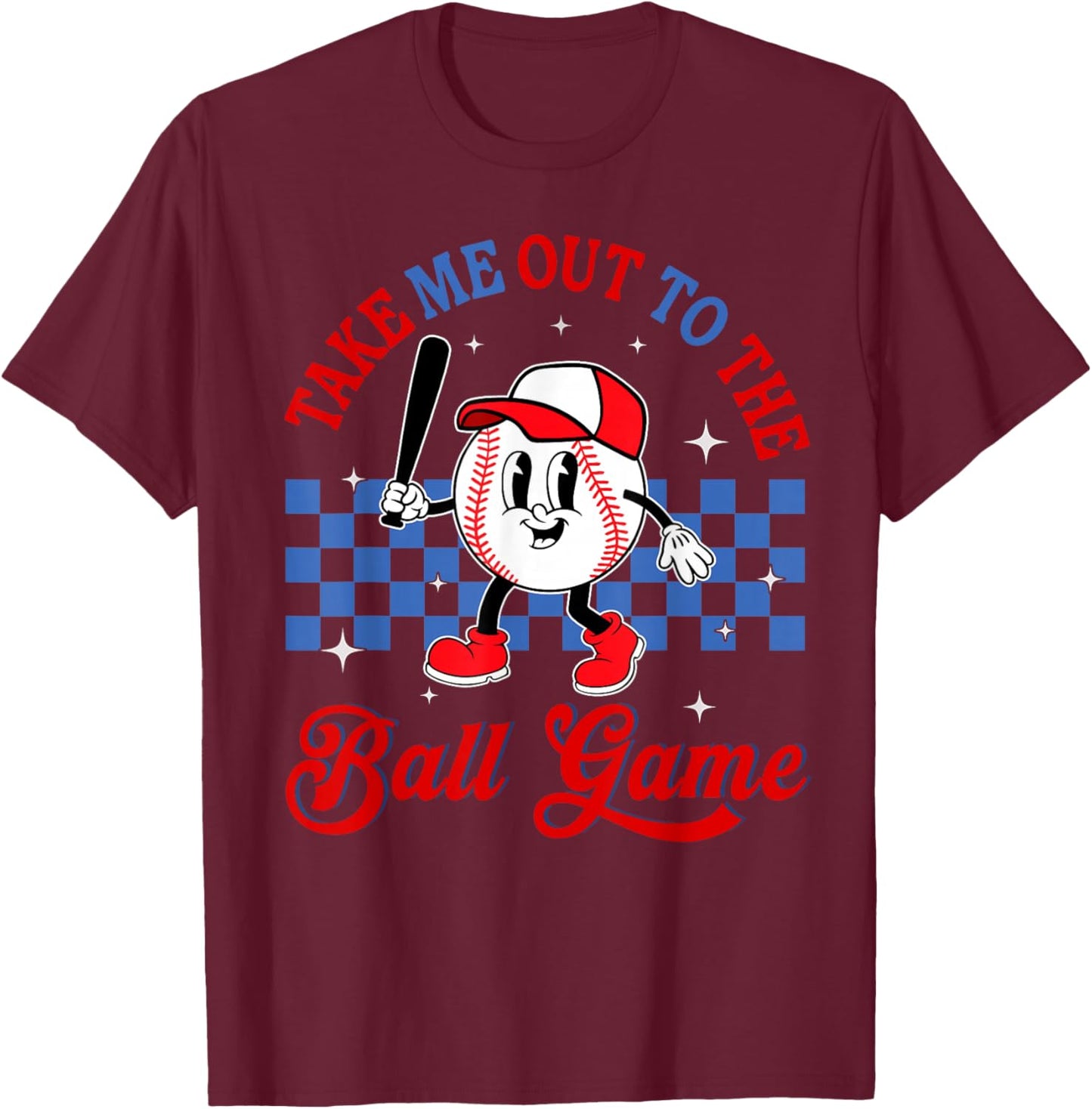 Vintage Take Me Out to The Baseball Ball Game Softball T-Shirt - T-Shirt | Maroon