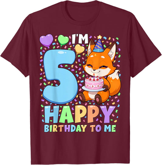 Fox Birthday Party Shirt | Boys 5th Birthday Fox T-Shirt - T-Shirt | Maroon