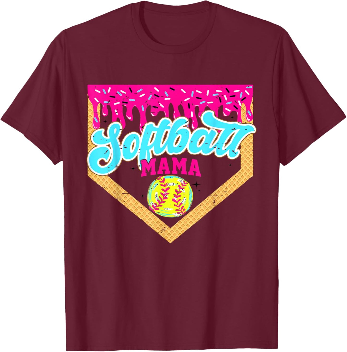 Softball Mama Drip Funny Game Day Softball Ice Cream Drip T-Shirt - T-Shirt | Maroon