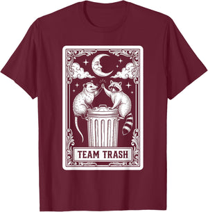 Tarot Card Vintage Team Trash Crescent Moon Opossum Raccoon T-Shirt - T-Shirt | Maroon