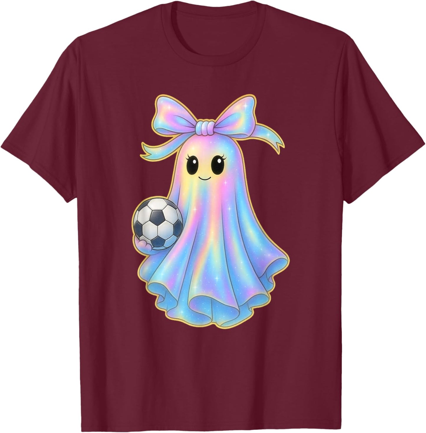 Cute Soccer Ghost Lover Pastel Halloween Coquette Bow T-Shirt - T-Shirt | Maroon