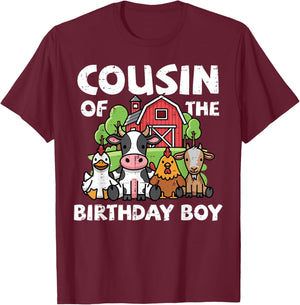 Cousin of Birthday Boy Farm Animals Bday Party Matching Kids T-Shirt - T-Shirt | Maroon