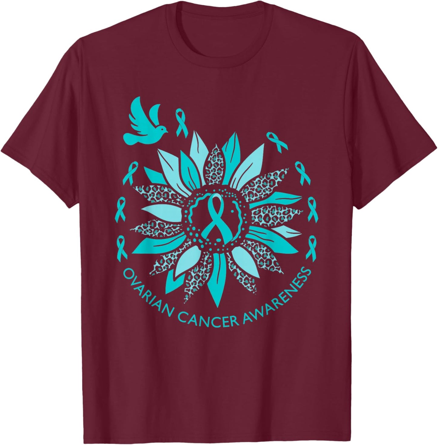 Ovian Cancer Awareness Teal Ribbon Support Squad Women Gifts T-Shirt - T-Shirt | Maroon