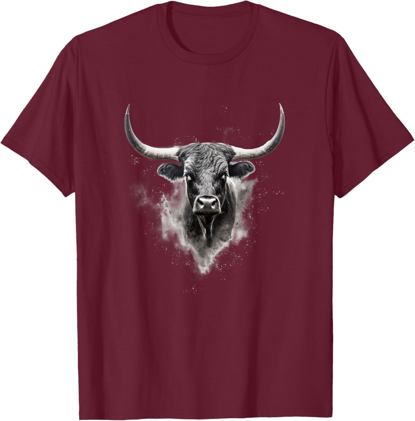 Majestic Bull Head Art: Bold Western Style Statement T-Shirt - T-Shirt | Maroon