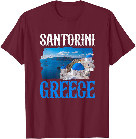 Santorini Greece Painting Souvenir Greek Island Aesthetic T-Shirt - T-Shirt | Maroon