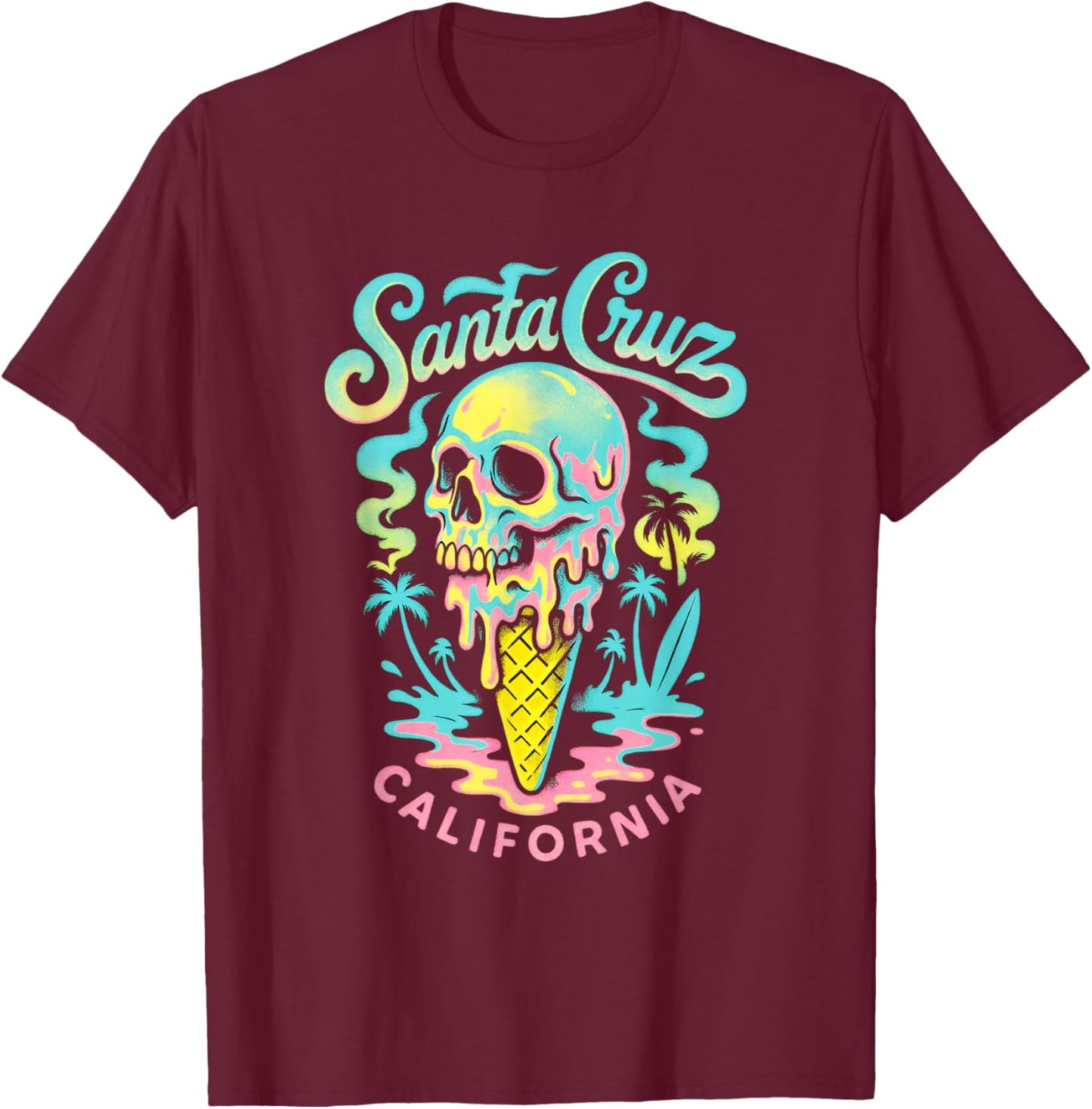 Santa Cruz California Surfing Skating Skater Surfer T-Shirt - T-Shirt | Maroon