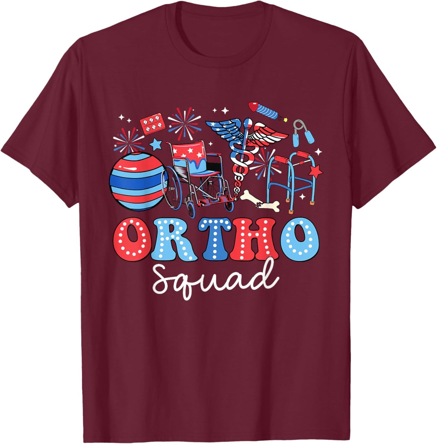 Groovy Ortho Squad USA Flag Ortho Nurse 4th Of July Women Men T-Shirt - T-Shirt | Maroon