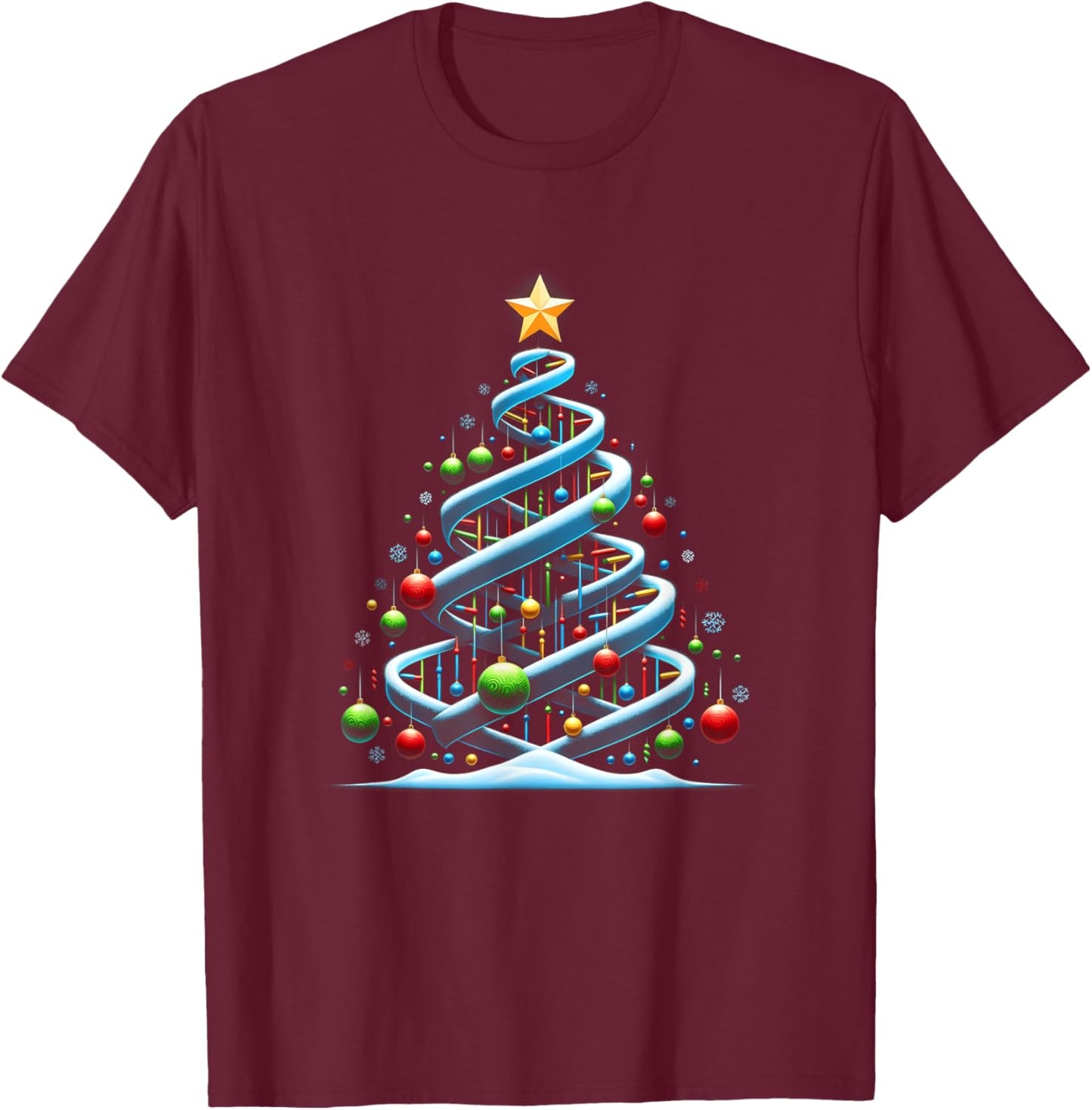 DNA Helix Christmas Tree Scientist Biology Science Teacher T-Shirt - T-Shirt | Maroon