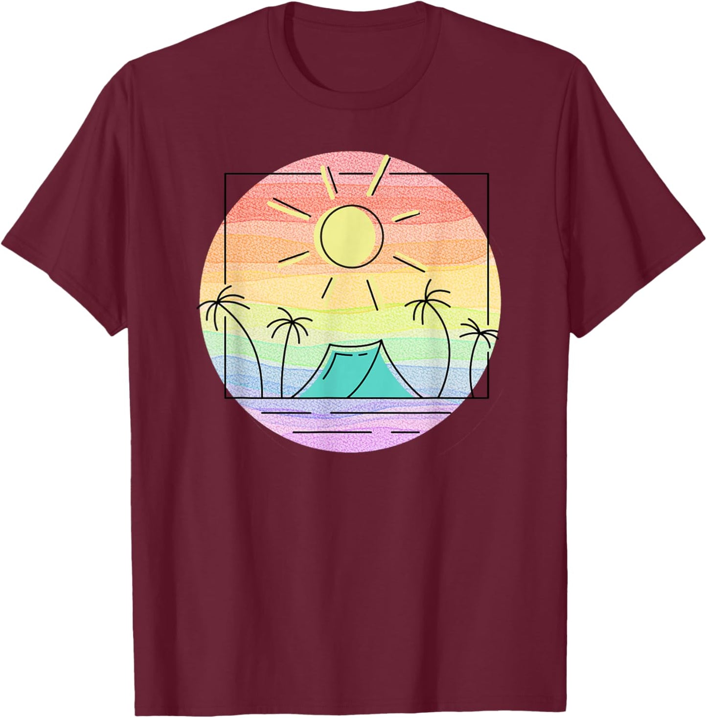 Rainbow Paradise Island Camping Getaway Graphic for campers T-Shirt - T-Shirt | Maroon