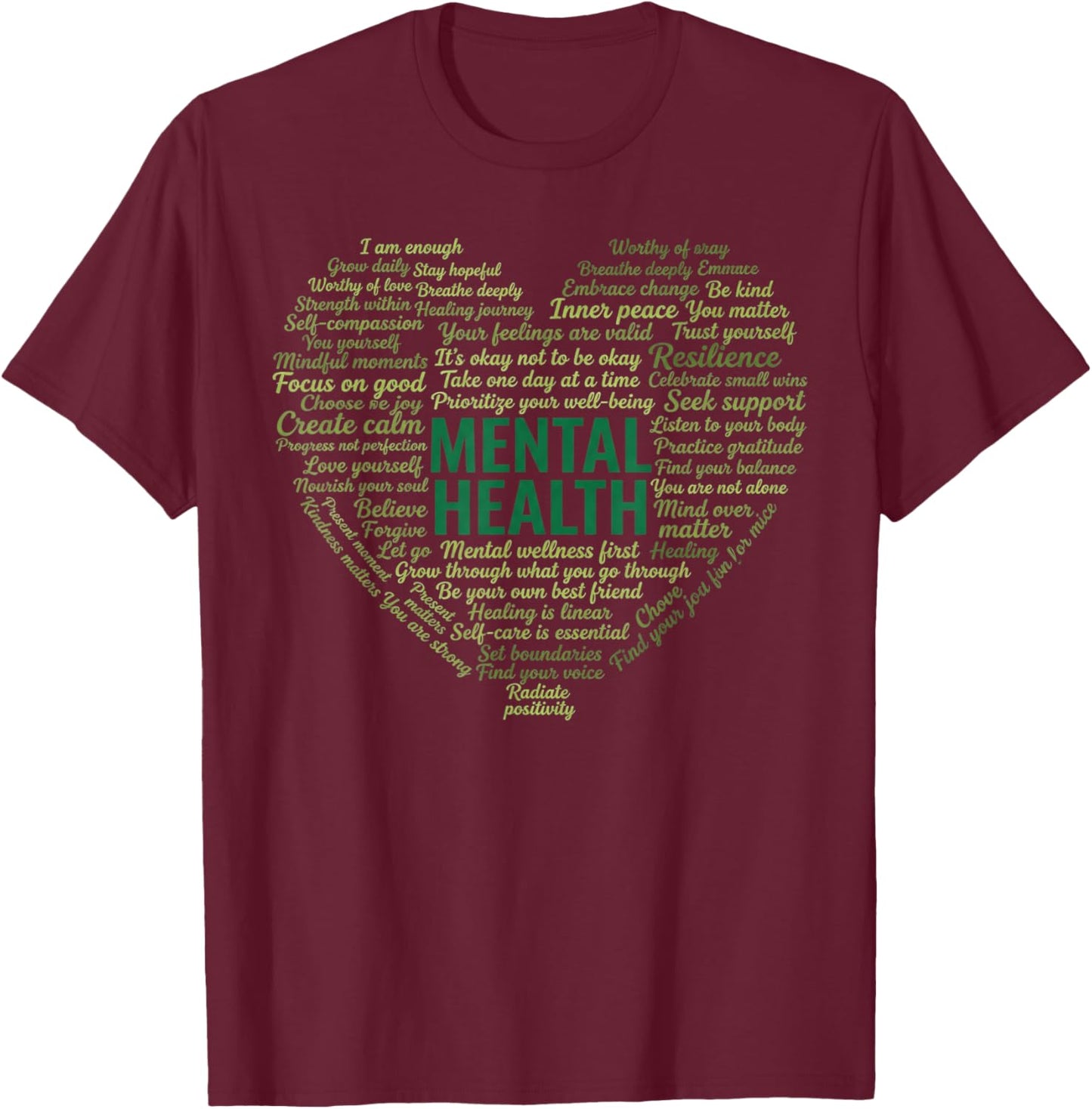 Mental Health Awareness Heart T-Shirt - T-Shirt | Maroon