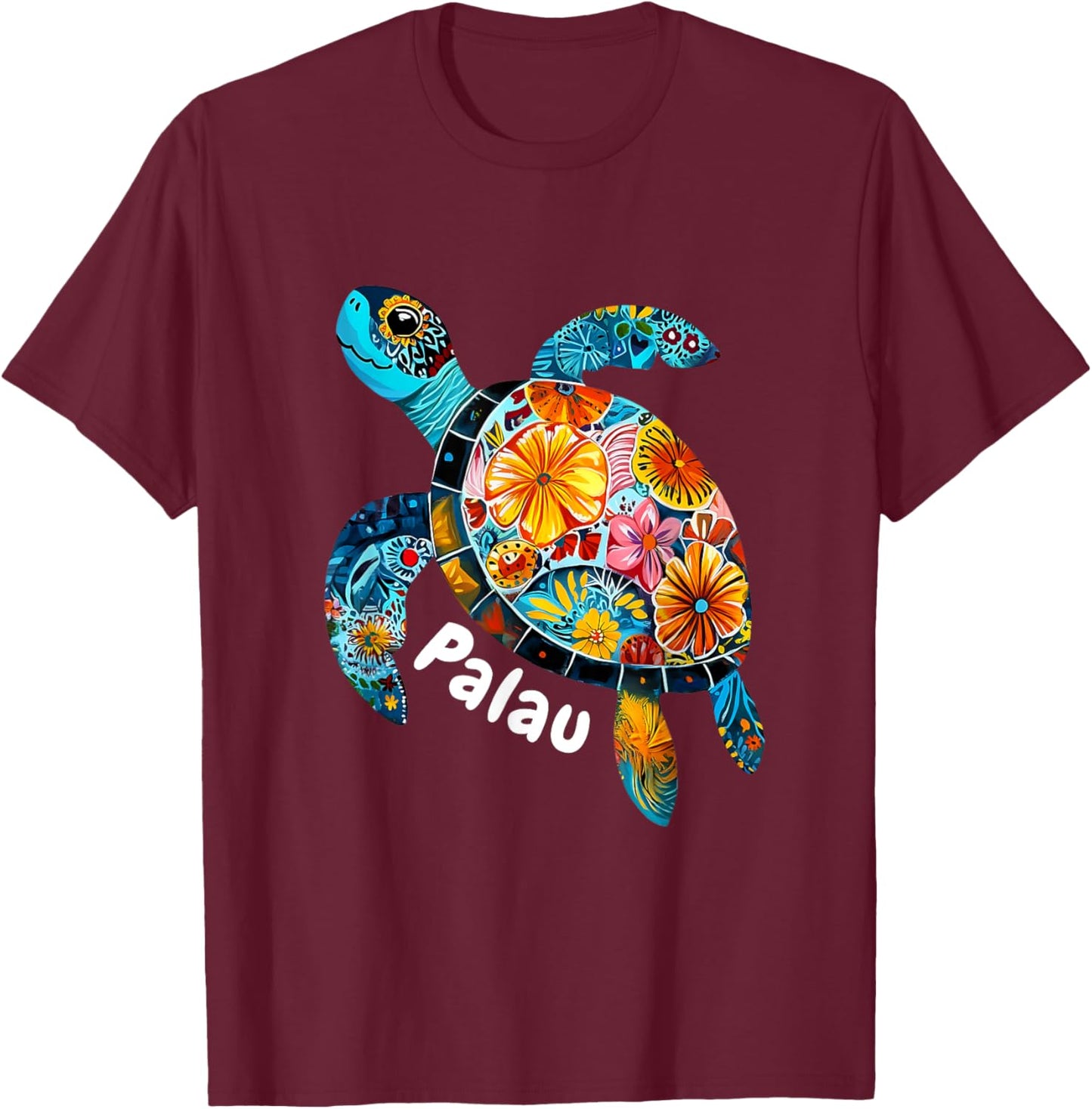 Palau Souvenir Store Palau - -Adults, -Kids - Black - Small - Short Sleeve - - Modern - Cartoon - People - Swimming - Theme T-Shirt - T-Shirt | Maroon