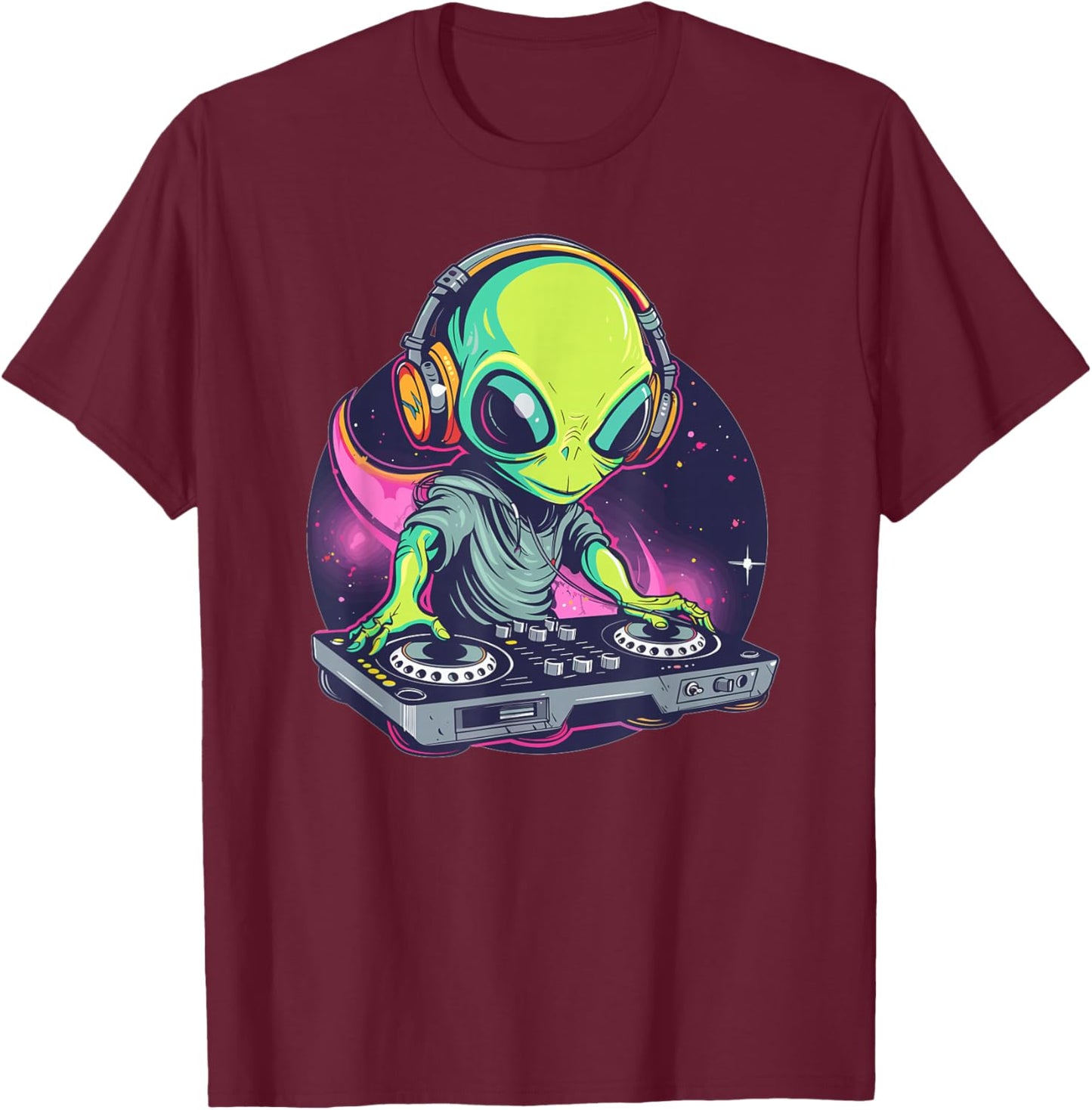 Cartoon Alien DJ T-Shirt - T-Shirt | Maroon