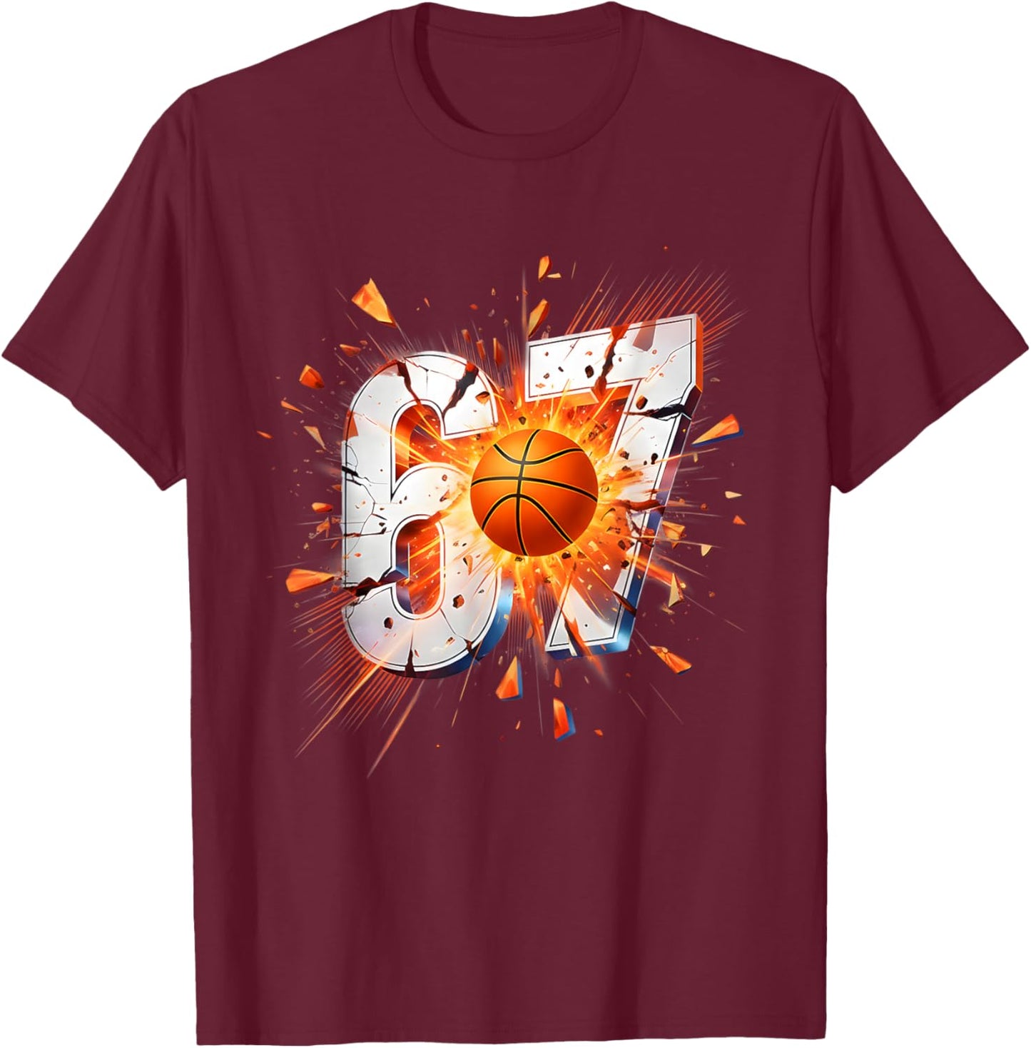 67 Basketball Six Seven 6 7 Meme 67 Funny Sports T-Shirt - T-Shirt | Maroon