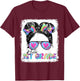 Hello 1st Grade Messy Hair Bun Girl Back To School First Day T-Shirt - T-Shirt | Maroon