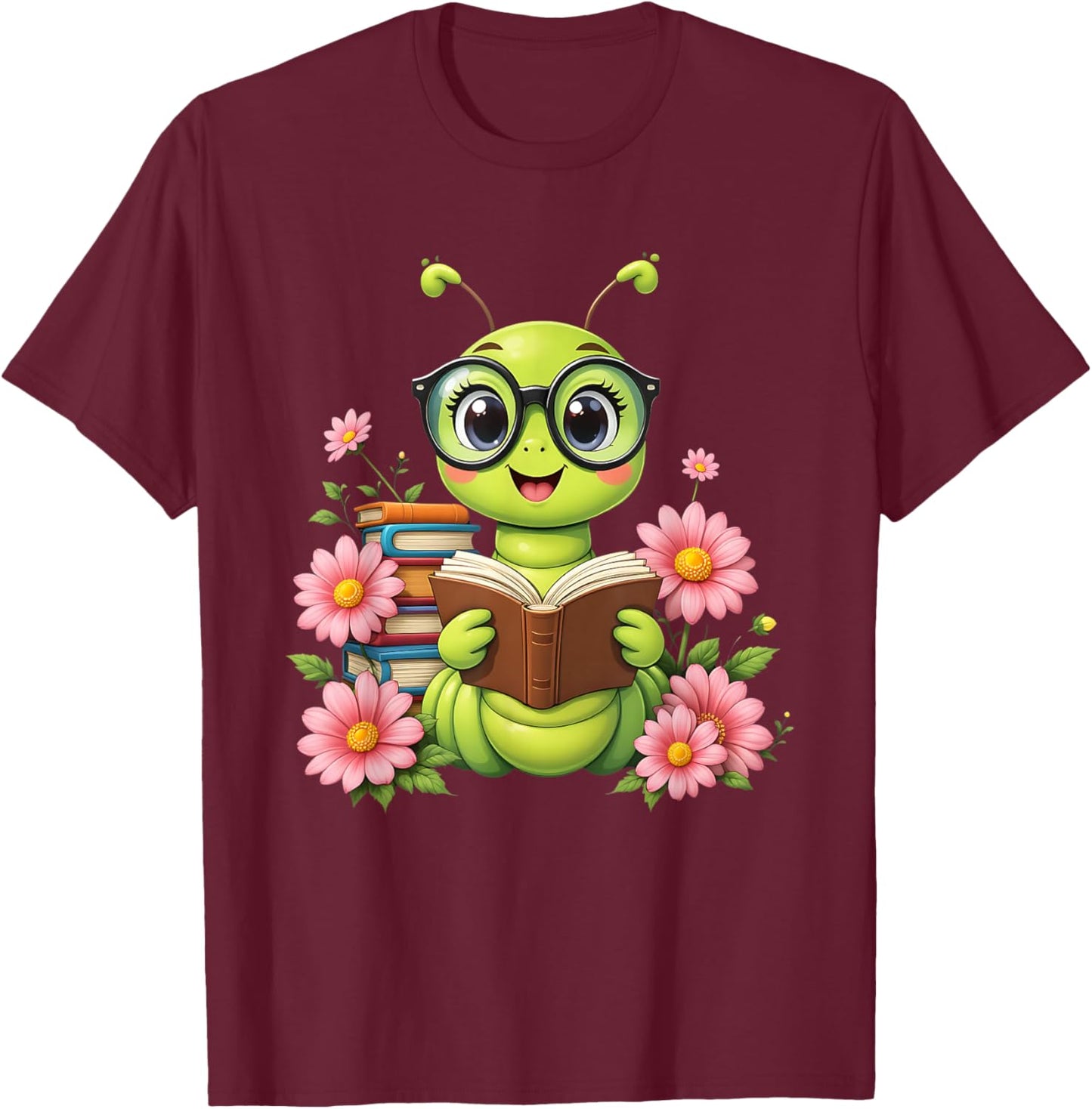 Bookworm Costume Kawaii Reading Worm for World Book Day T-Shirt - T-Shirt | Maroon