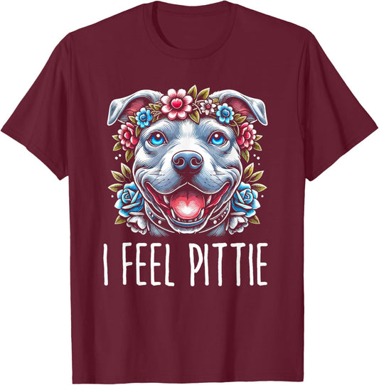I Feel Pittie Floral Pitbull Dog Art T-Shirt - T-Shirt | Maroon