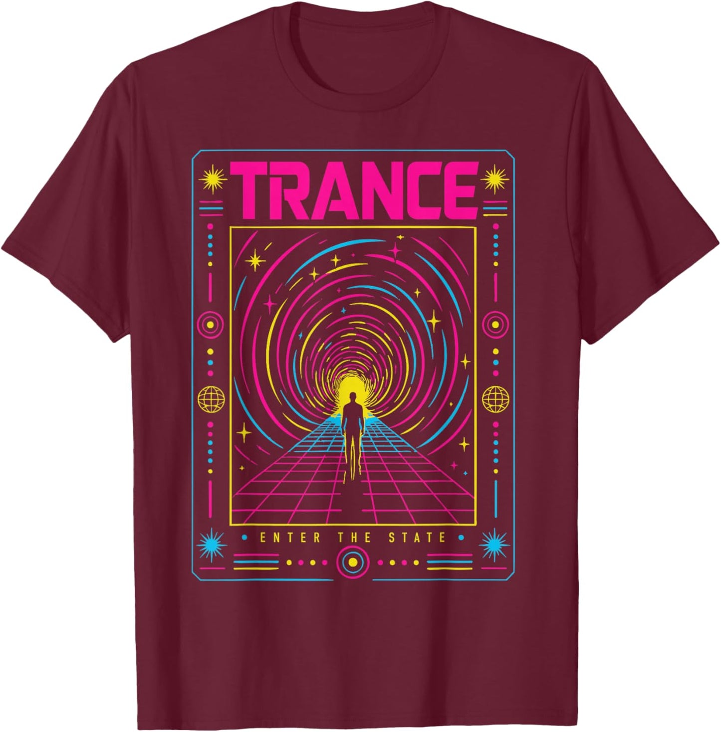 Trance Portal Tunnel Raving Retro Future Rave Music Festival T-Shirt - T-Shirt | Maroon