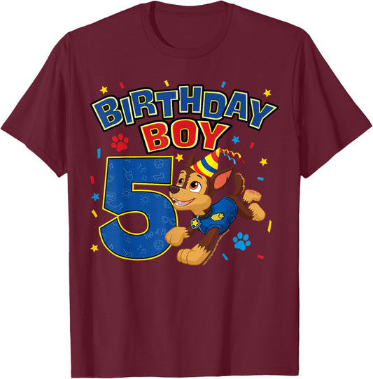 Official Paw Patrol Birthday Boy Chase Football Age 5 T-Shirt - T-Shirt | Maroon