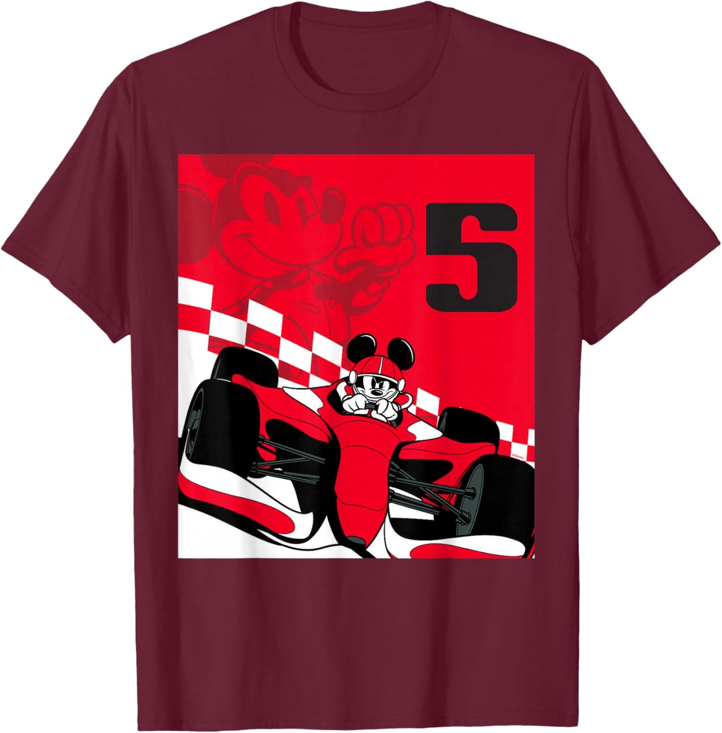 Disney Racing 5th Birthday 5 Years Old Mickey Mouse Race Car T-Shirt - T-Shirt | Maroon
