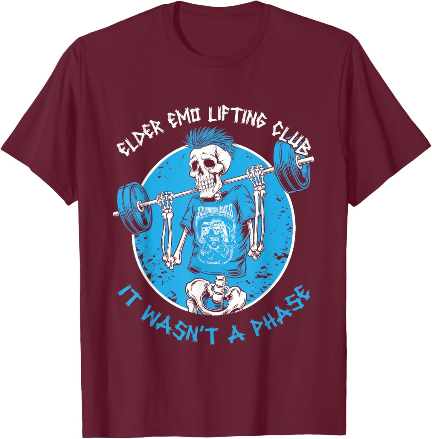 Elder Emo Lifting Club -Adults Black Short Sleeve Classic Modern Cartoon T-Shirt - T-Shirt | Maroon