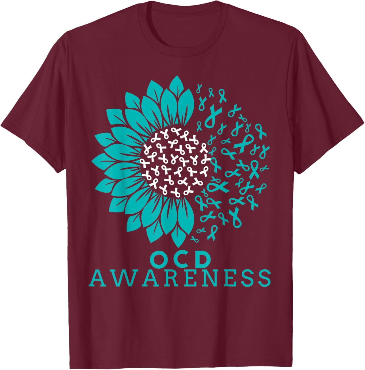 OCD Awareness Sunflower Ribbon Obsessive Compulsive Disorder T-Shirt - T-Shirt | Maroon