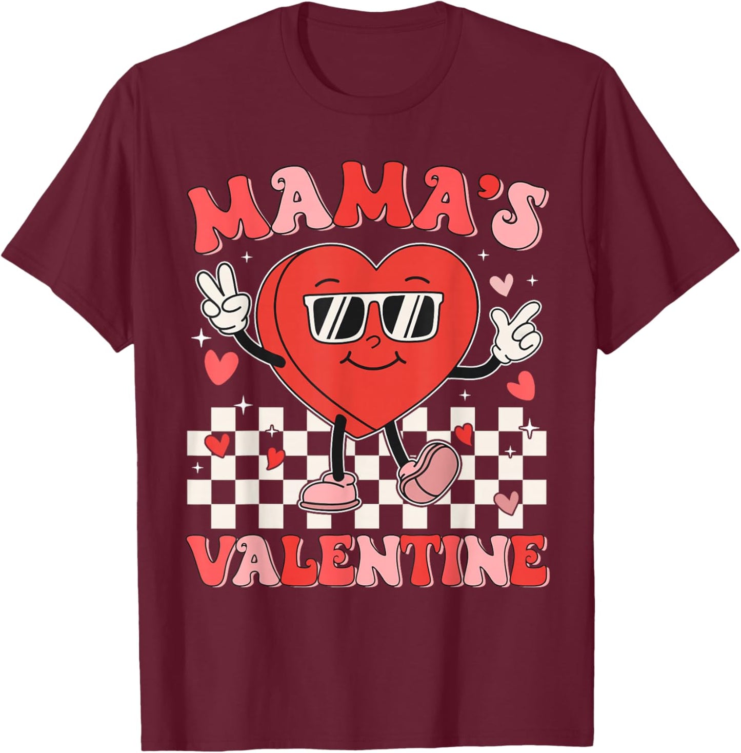 Retro Groovy Mama is My Valentine Cute Heart Boys Girls Kids T-Shirt - T-Shirt | Maroon