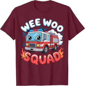 Wee Woo Squad Fire Truck T-Shirt - T-Shirt | Maroon