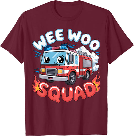 Wee Woo Squad Fire Truck T-Shirt - T-Shirt | Maroon