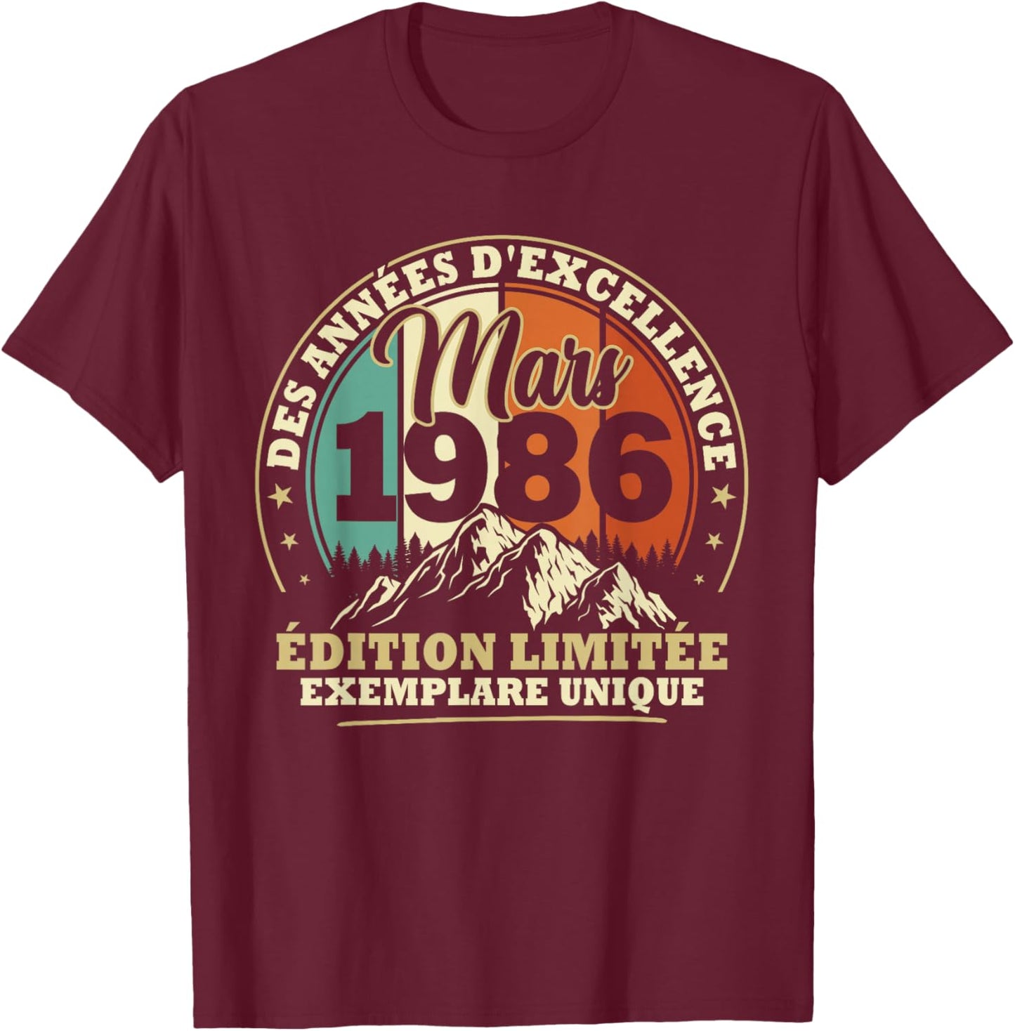 Vintage Mars 1986 Cadeau Anniversaire 40 Ans Hommes Femmes T-Shirt - T-Shirt | Maroon
