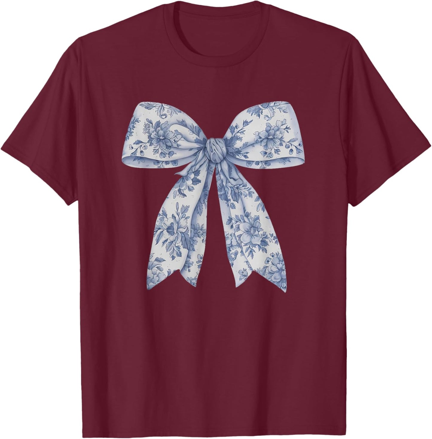 Bow Shirt | Blue Bow and Ribbon Graphic Cute for Girl Women T-Shirt - T-Shirt | Maroon