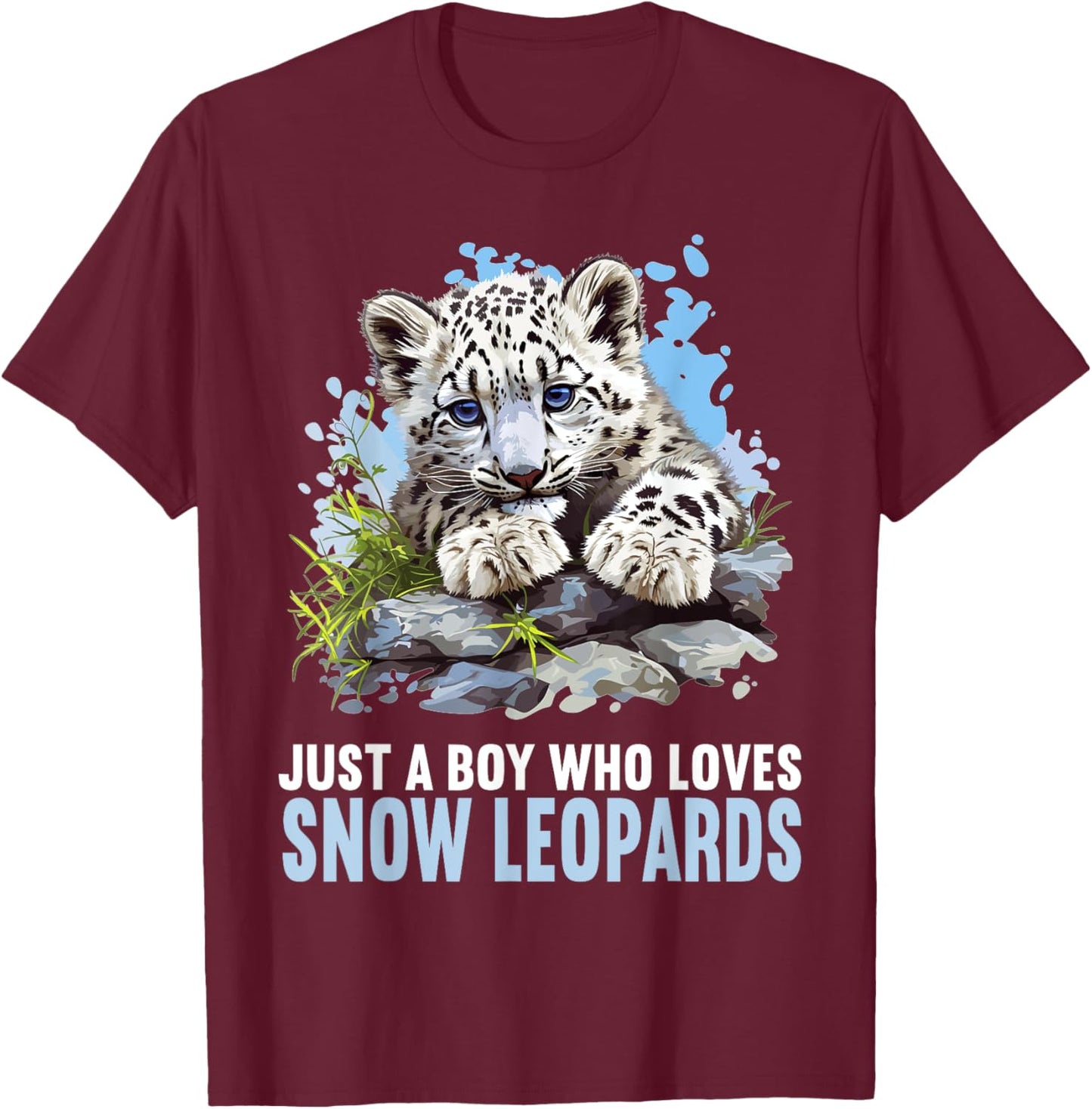 Just a Boy who loves Snow Leopards Lovers Snow Leopard T-Shirt - T-Shirt | Maroon