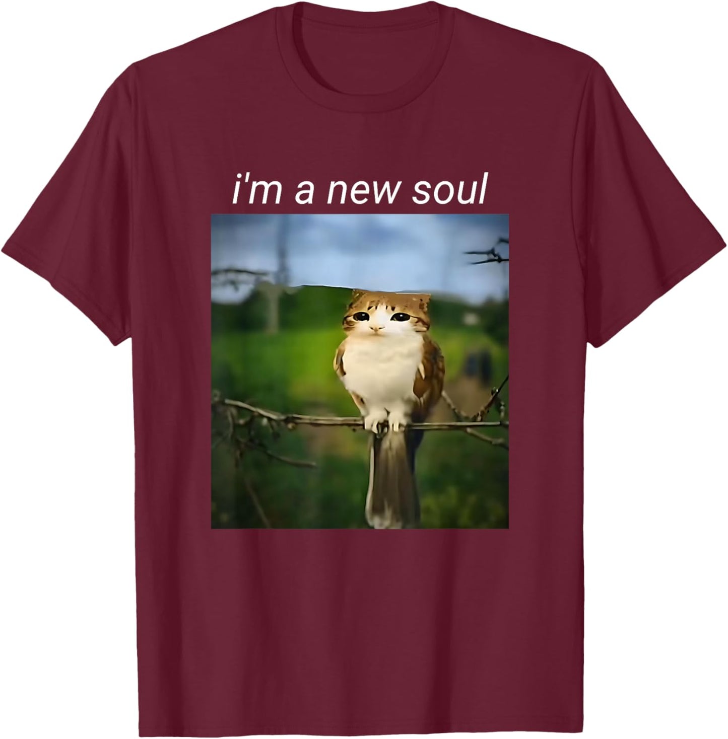 My Spirit Animal Funny Meowl Meme, Cat Owl Meme Brain Red T-Shirt - T-Shirt | Maroon
