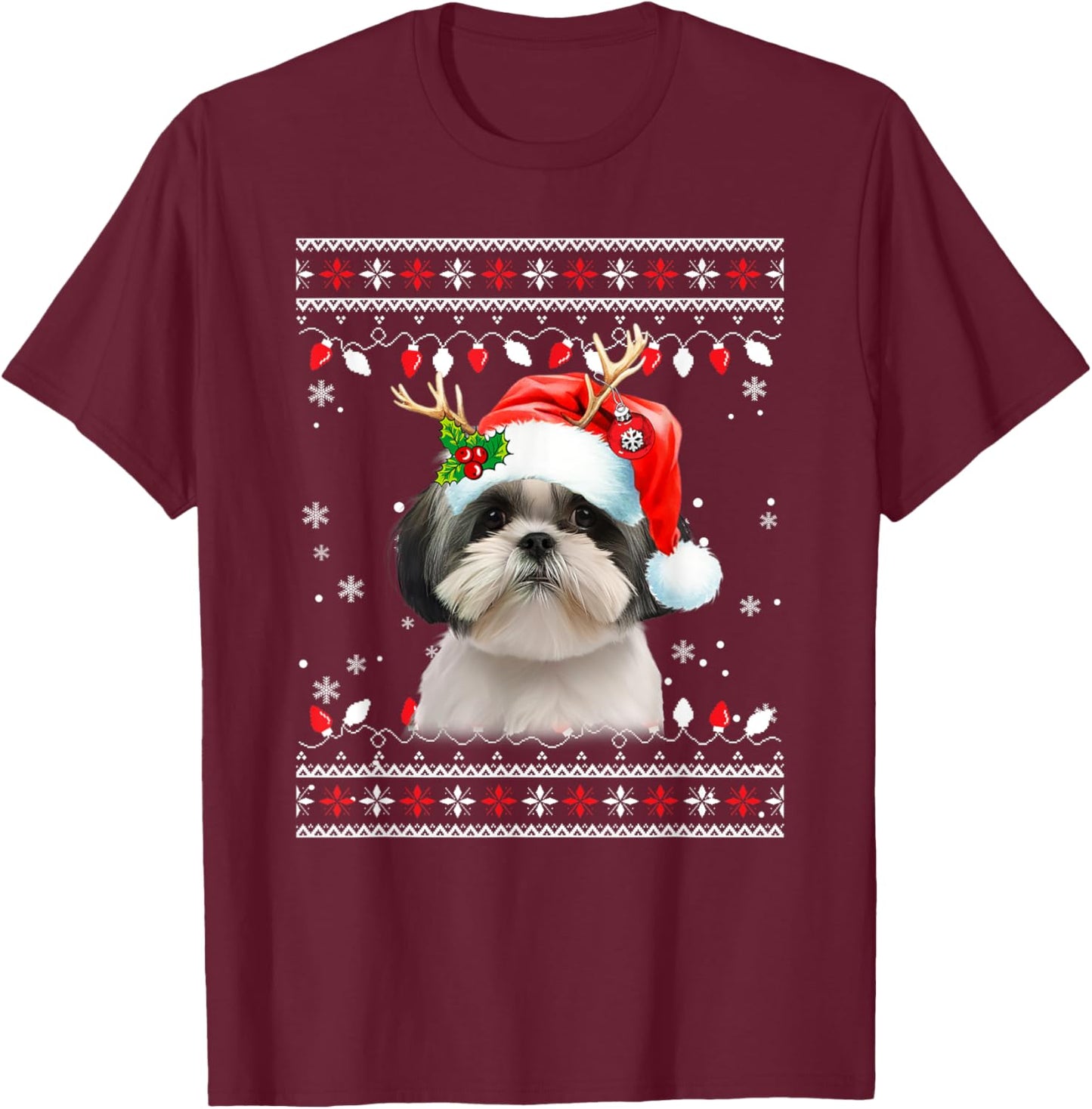 Cute Shih Tzu Christmas Sweater for Dogs Lover T-Shirt - T-Shirt | Maroon