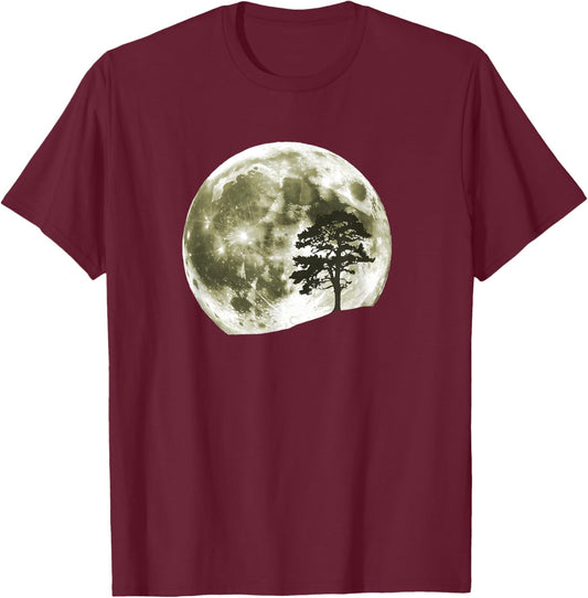 Trees Nature Mountains Full Moon Adventure Outdoor Wildlife T-Shirt - T-Shirt | Maroon