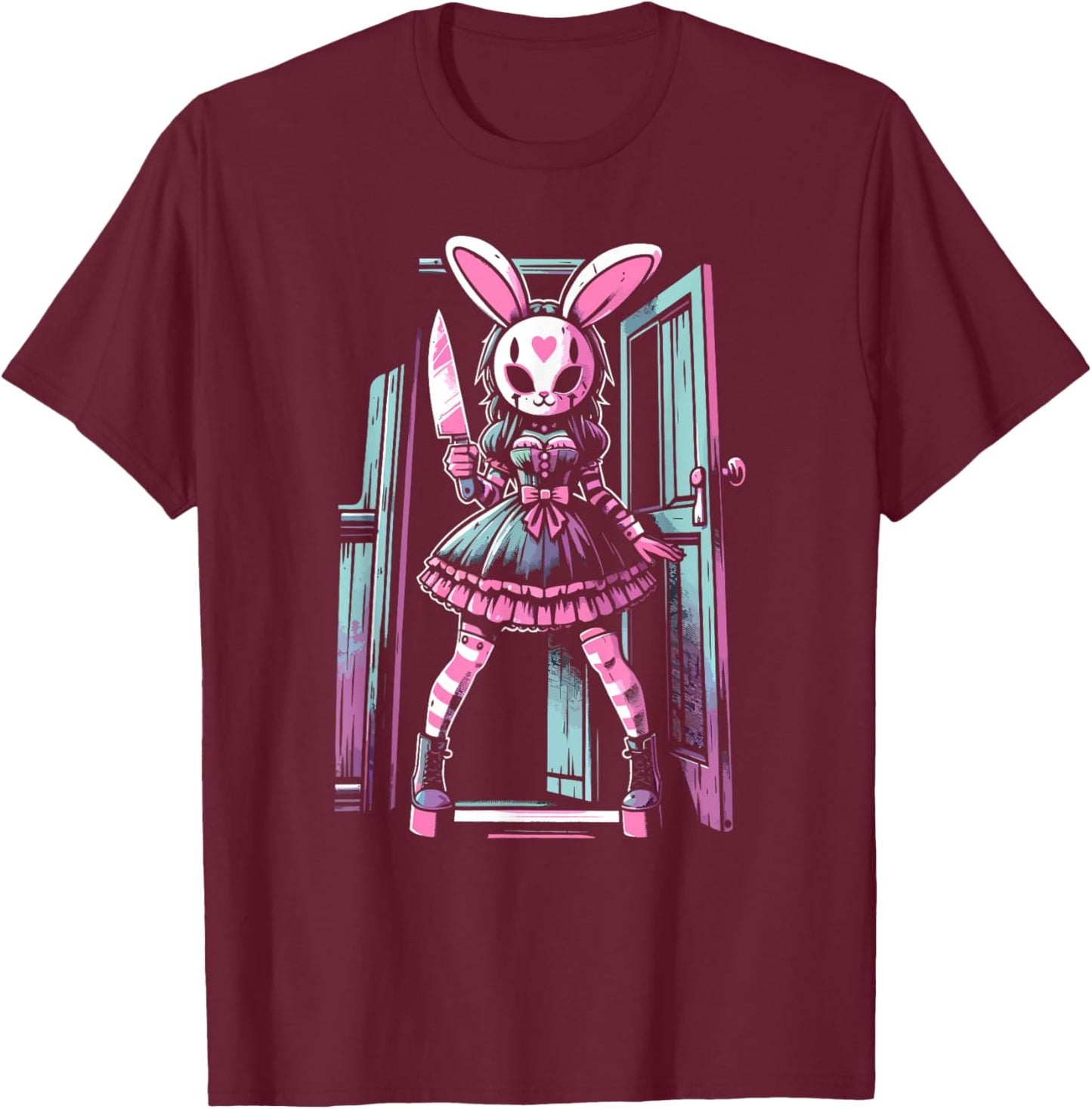 Pastel Goth Bunny Mask Girl Horror Slasher Anime Alt Rabbit T-Shirt - T-Shirt | Maroon
