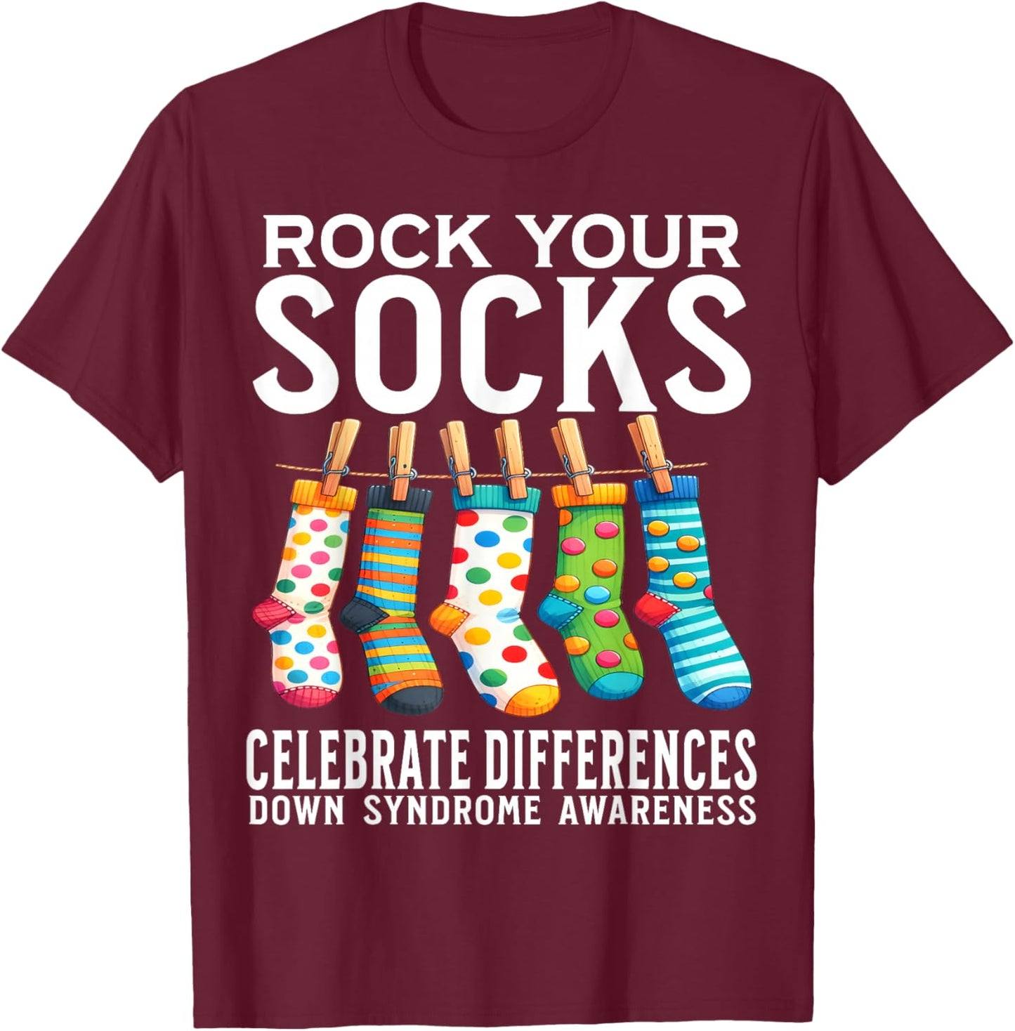 Rock Your Socks Down Syndrome Awareness Support Gifts Kids T-Shirt - T-Shirt | Maroon