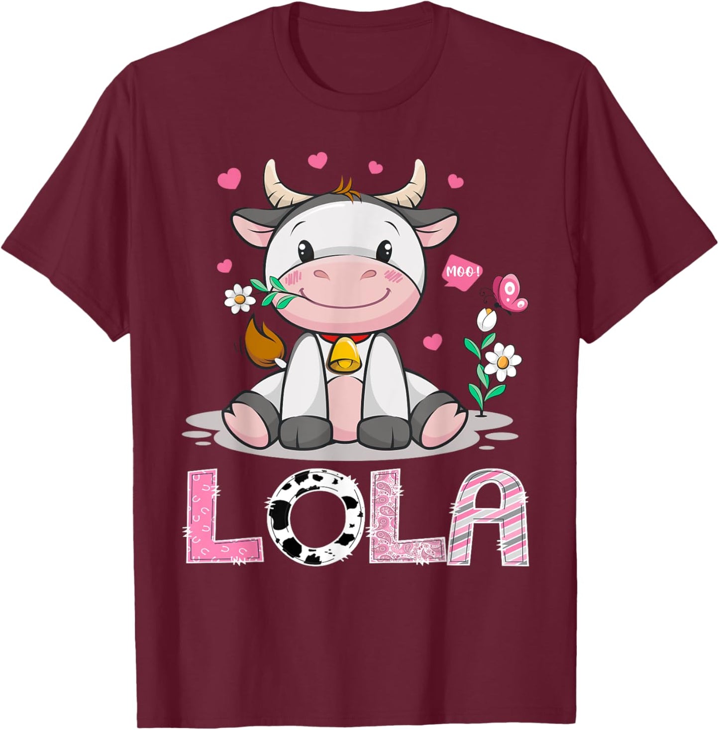 Lola Cute Cow Moo Moo Farmer Birthday Family Matching T-Shirt - T-Shirt | Maroon