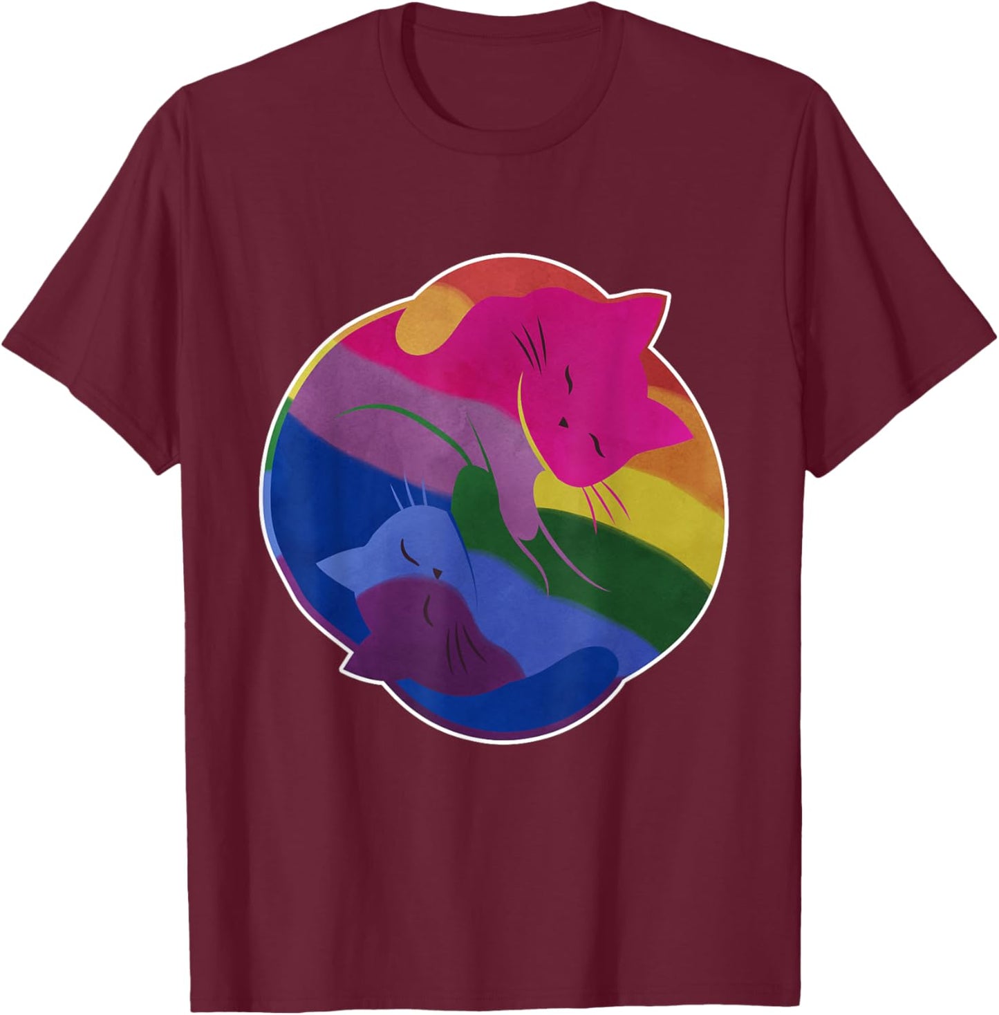 Bisexual Rainbow Cat Yin Yang LGBT Bi Pride Month Gay Flag Men Women Kids T-Shirt - T-Shirt | Maroon