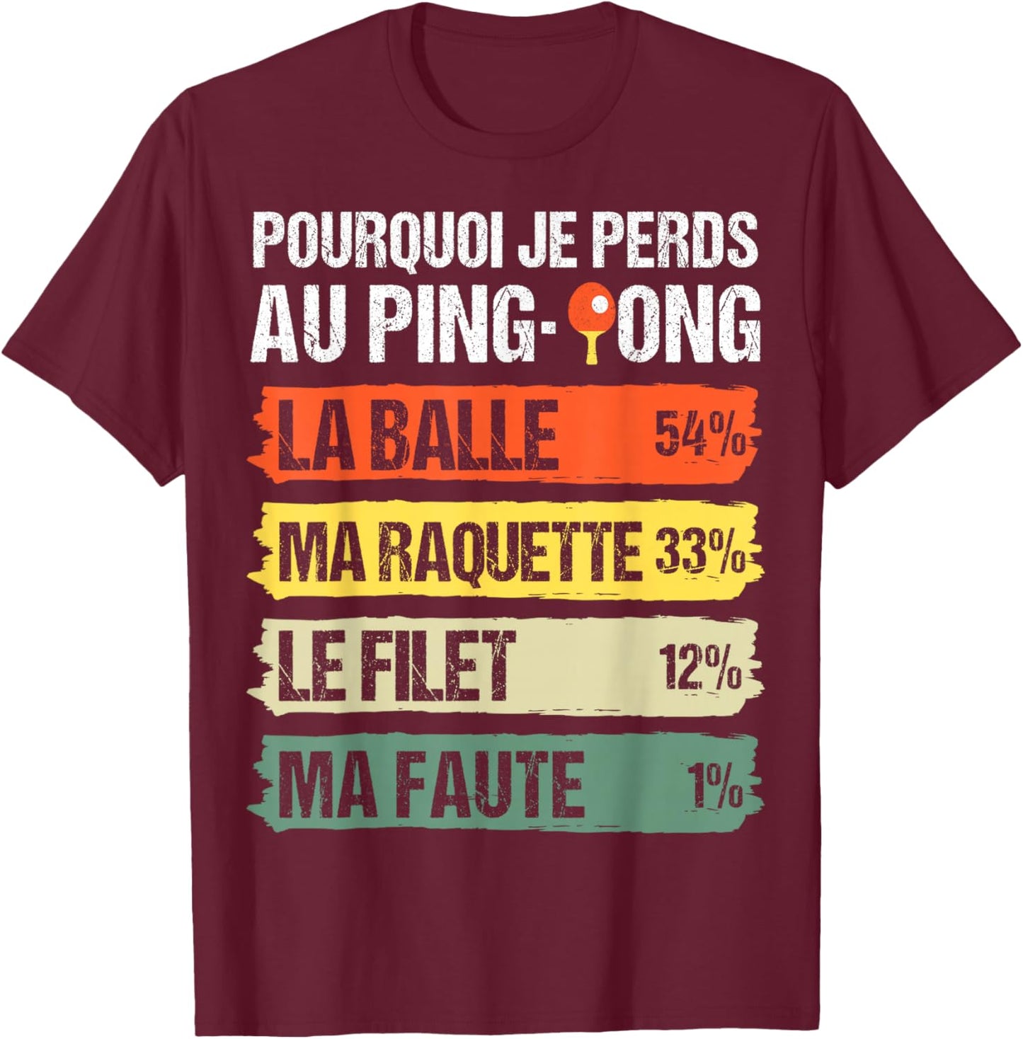 Pourquoi Je Perds Au Ping-Pong Humour Pongiste Cadeau Rétro T-Shirt - T-Shirt | Maroon