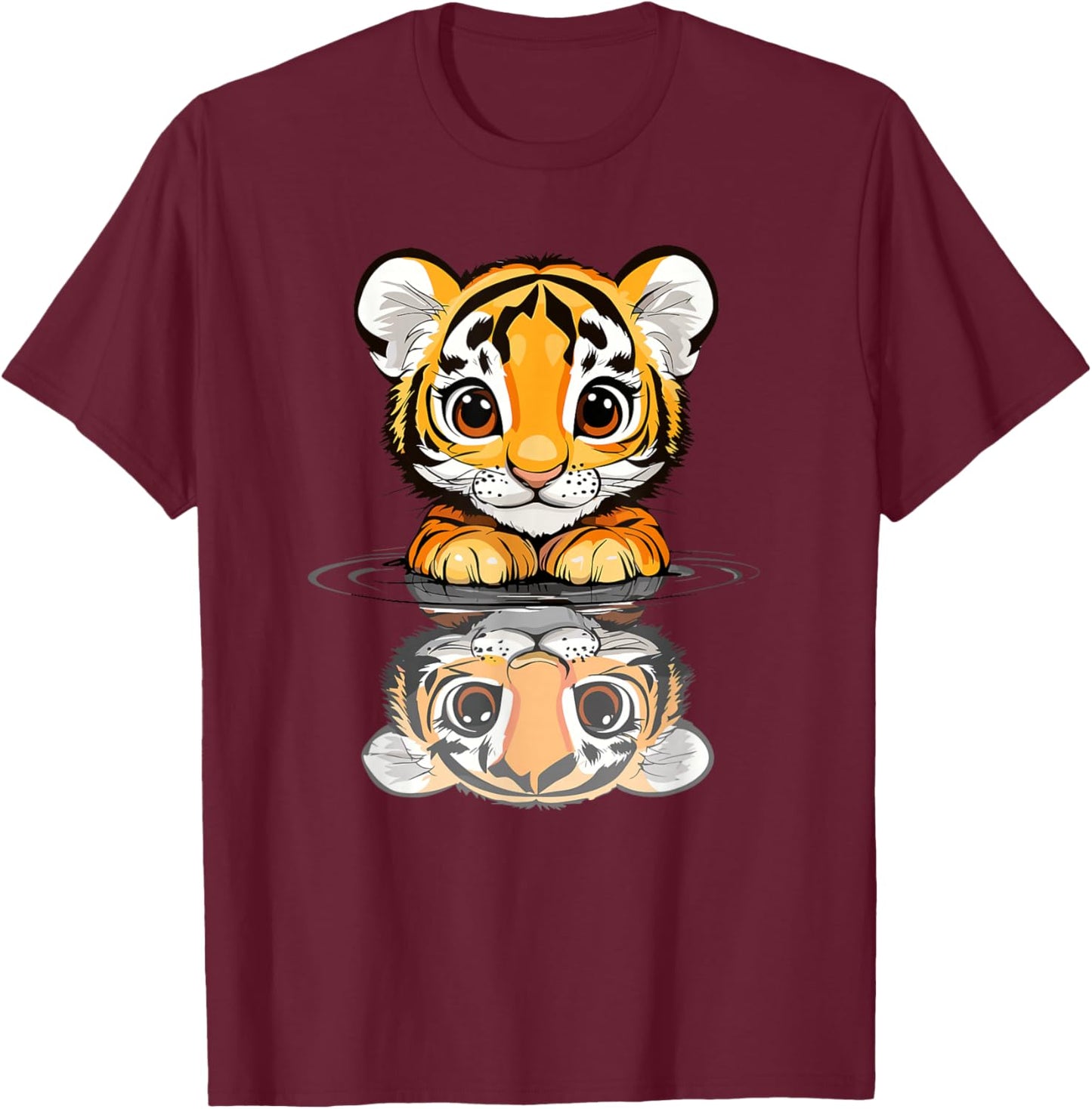 Cute Baby Tiger Reflection In Water T-Shirt - T-Shirt | Maroon