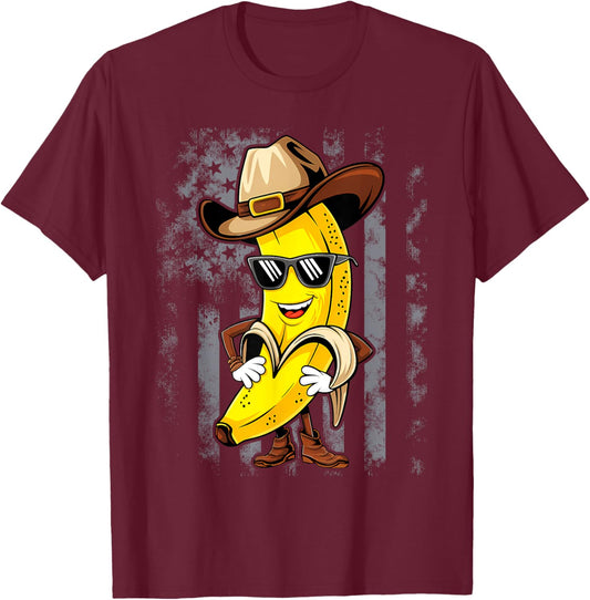 Banana Cowboy Cowgirl Country Western Novelty Funny Banana T-Shirt - T-Shirt | Maroon