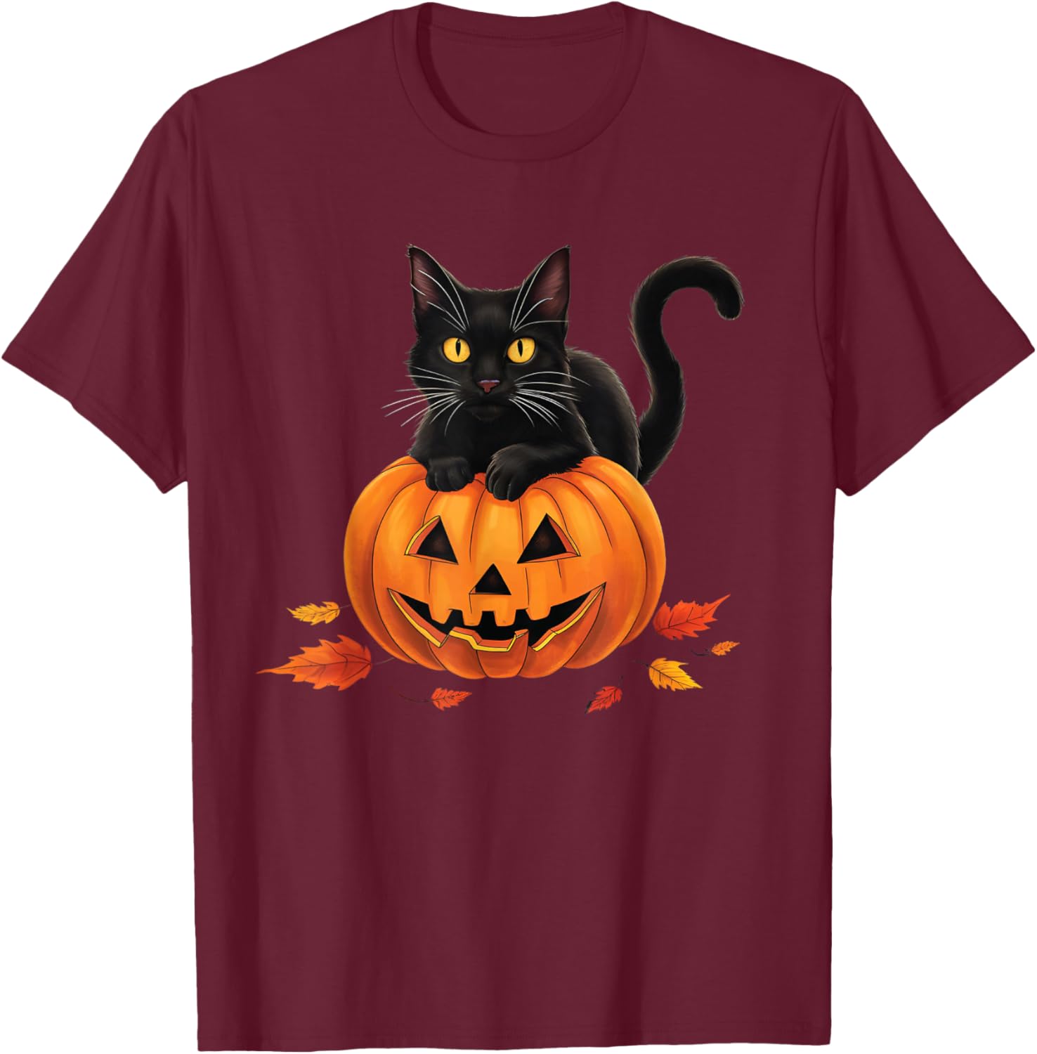 Cat Halloween Pumpkin Men Kids T-Shirt - T-Shirt | Maroon