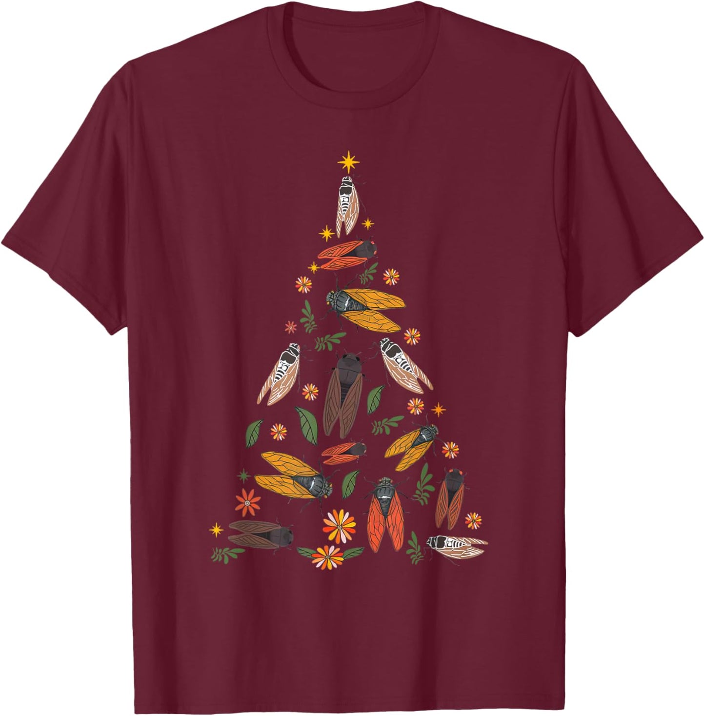 Cicada Christmas Tree Entomologist Bug Insect Nature Lover T-Shirt - T-Shirt | Maroon