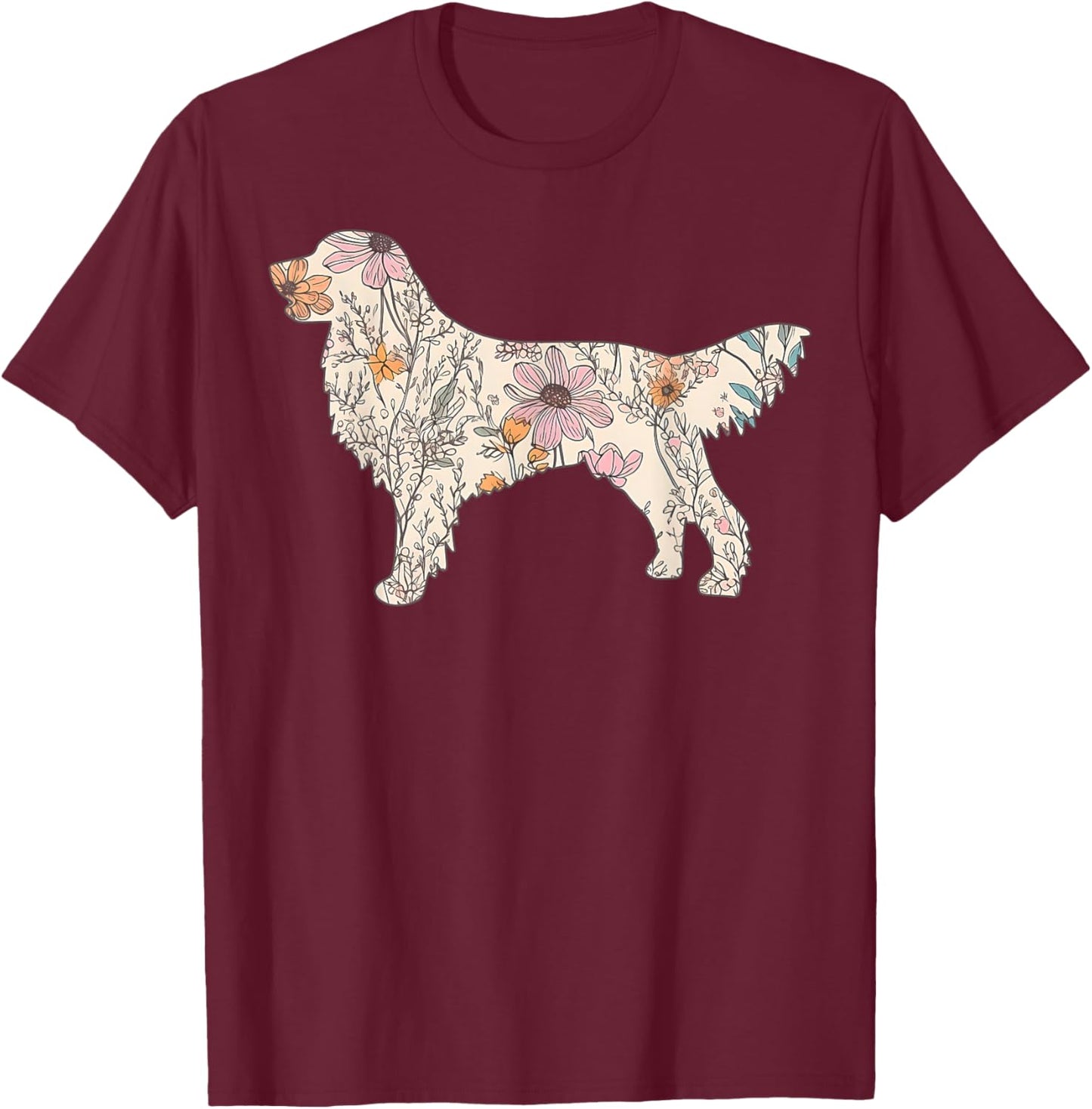 Floral Golden Retriever Wildflowers Dog Lover Golden Mom T-Shirt - T-Shirt | Maroon