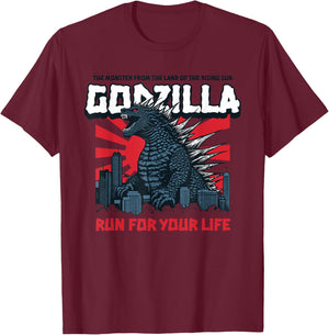 Monster - Godzilla Run for Your Life T-Shirt - T-Shirt | Maroon