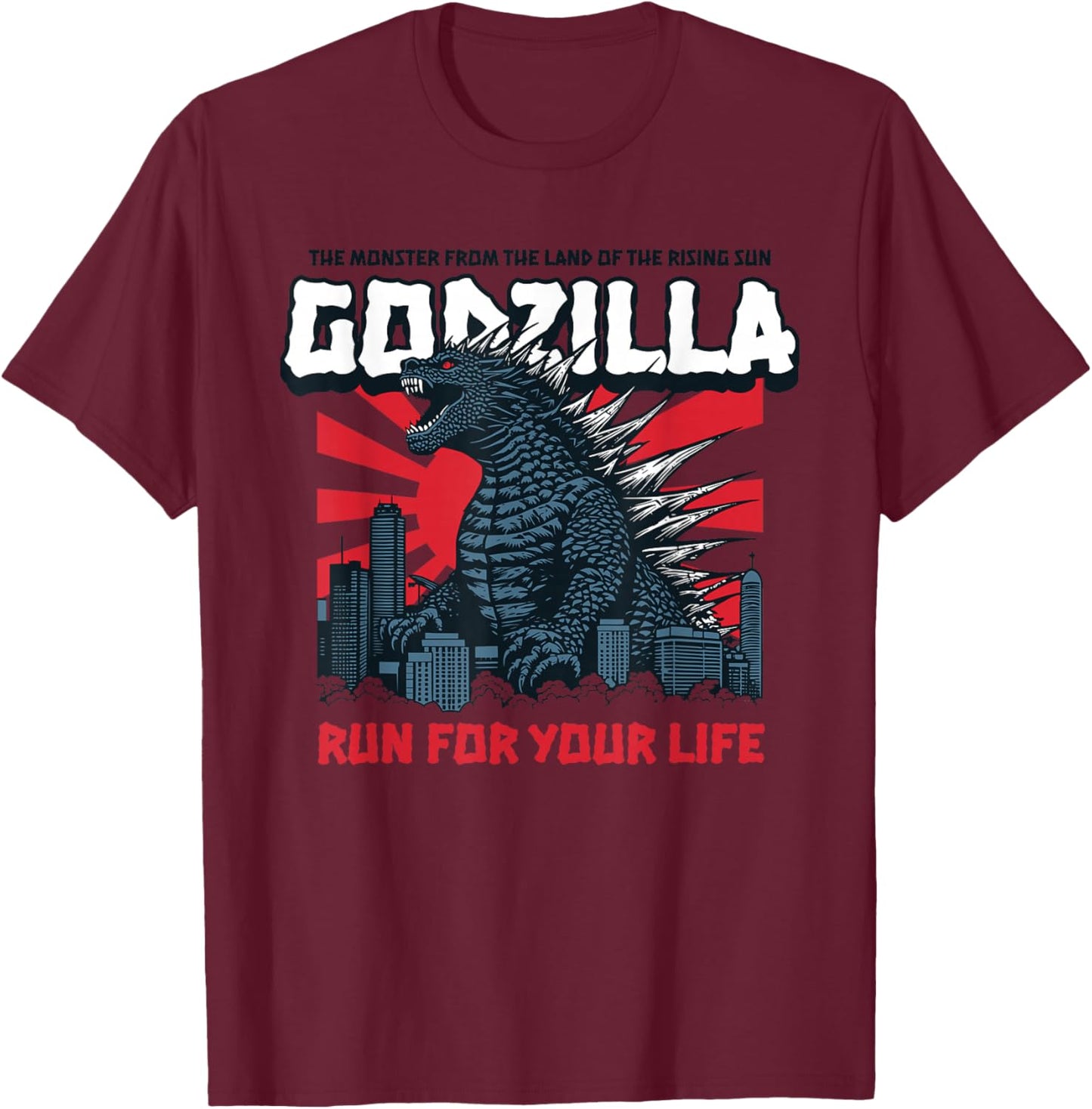 Monster Godzilla Run for Your Life T-Shirt - T-Shirt | Maroon