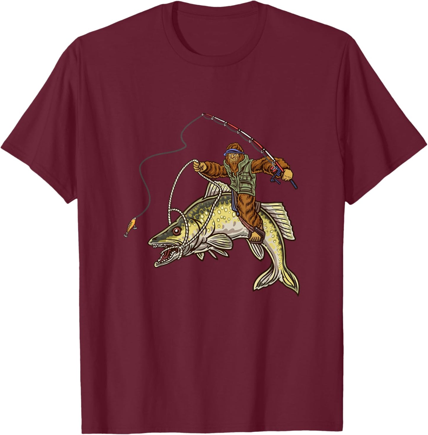 Walleye Fishing Sauger Hunting Bigfoot Fishermen T-Shirt - T-Shirt | Maroon
